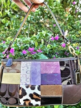 Vintage Coach 7071 Patchwork Shoulder Bag Suede Leopard Y2K Rare